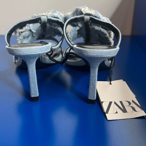 NWT Zara Floral Denim Heels Sandals - Picture 11 of 15